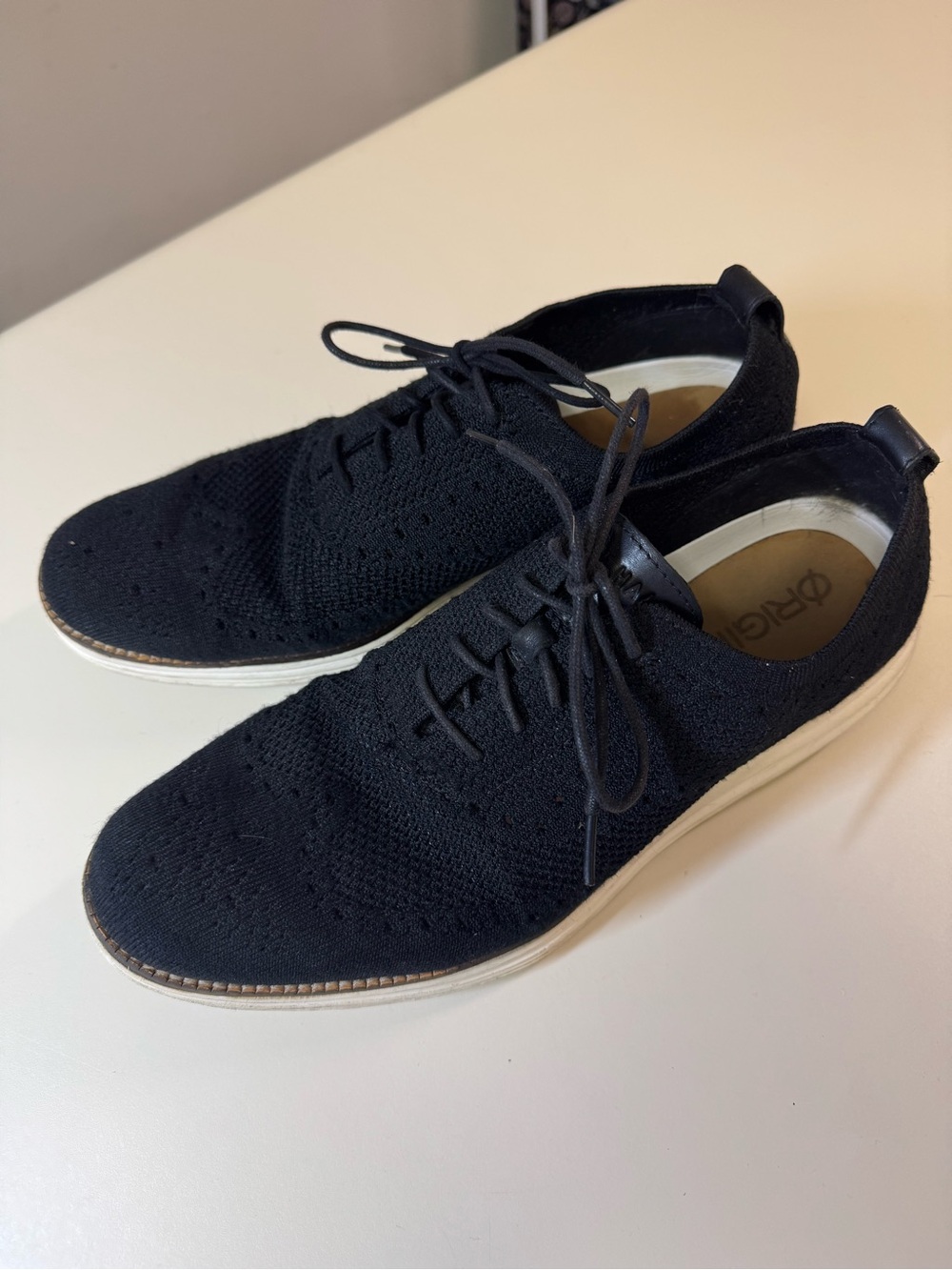 Cole Haan Black Knit Lace-Up Slip-On Sneakers